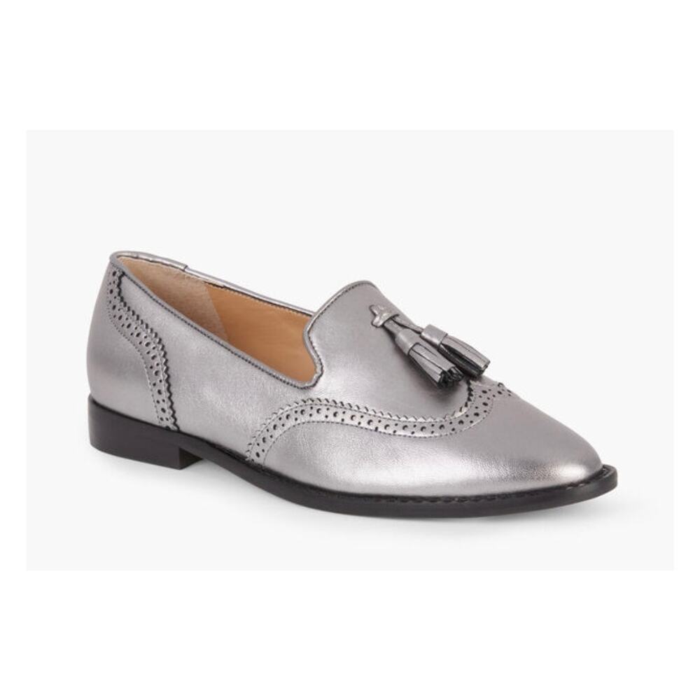 NIB Talbots Leighton Brogue Nappa Leather Almond Toe Loafers in Metallic,sz 6 - Picture 2 of 9